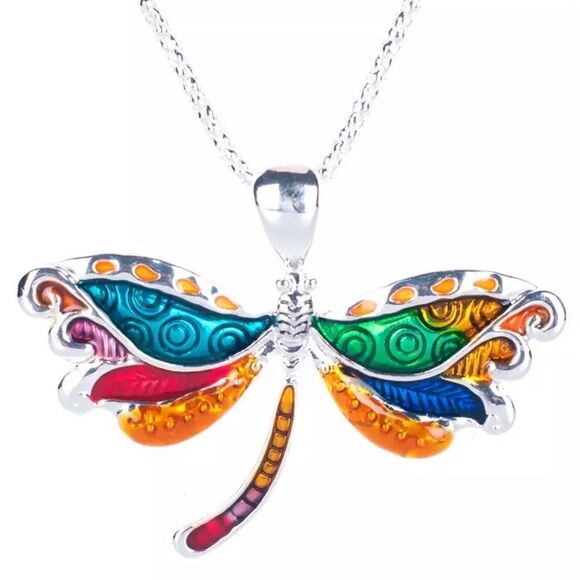 💎193💎 Multicolored Enameled Dragonfly Necklace - Picture 3 of 11